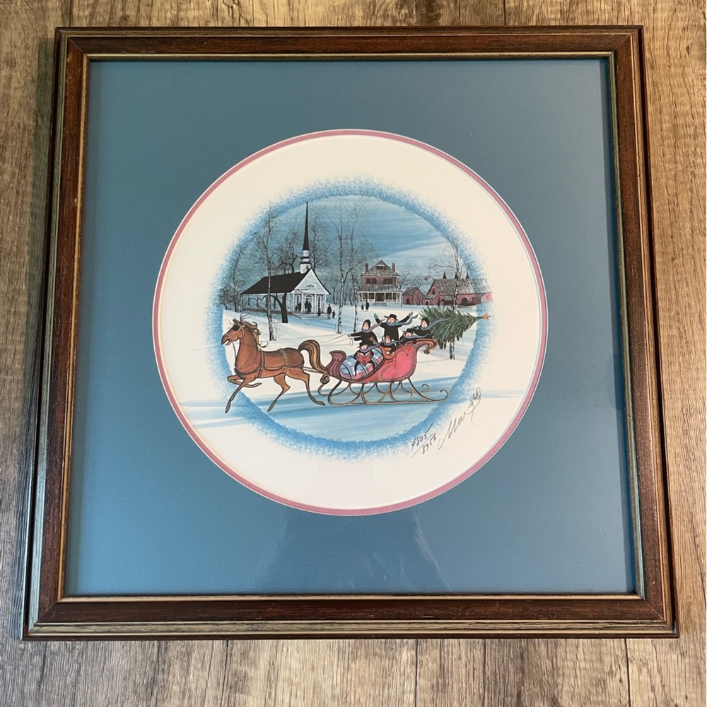 P. Buckley Moss winter scene Signed Print Matted Framed 4805/8356